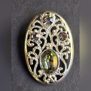 VTG💫1928 Silver & Smokey Glass Inset Filigree Brooch